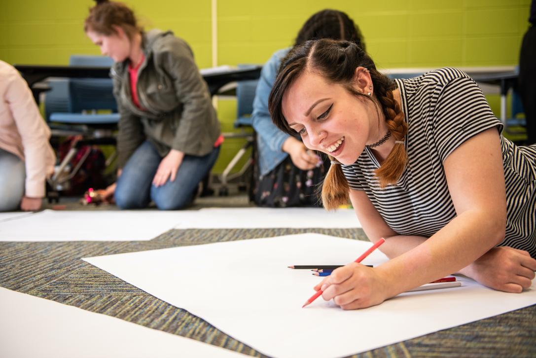 Students work on a project in an English class.