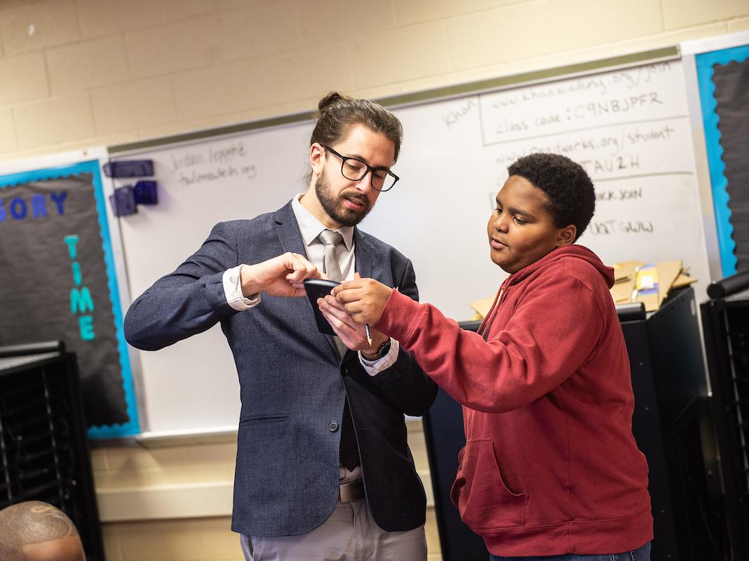 Student teacher in a classroom