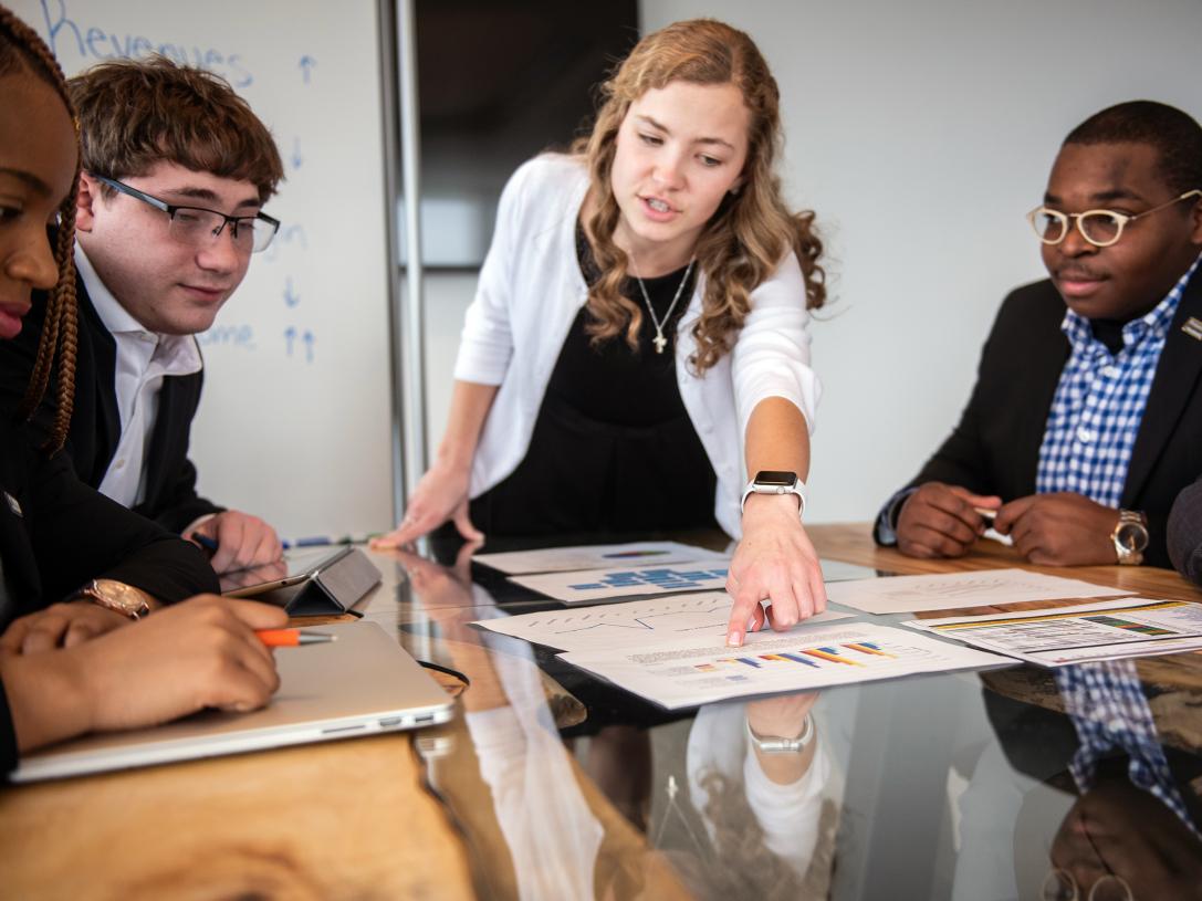 Diverse student group at a business meeting