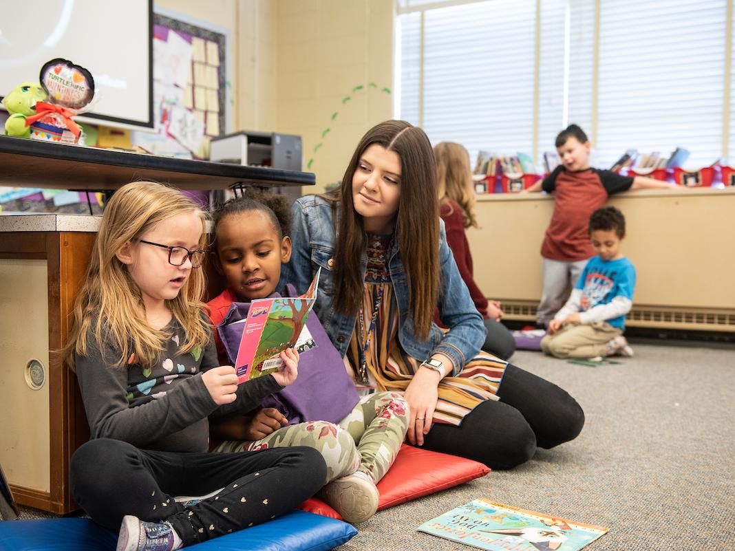 Student teacher in a classroom