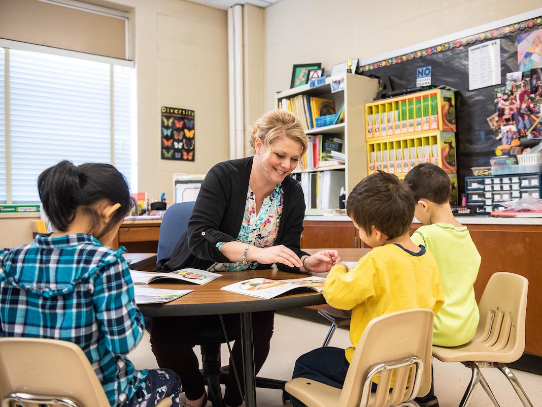 Student teacher in a classroom