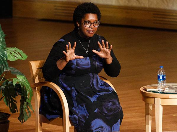 Omnibus speaker Ashley C. Ford speaks to the audiece in Auer Performance Hall