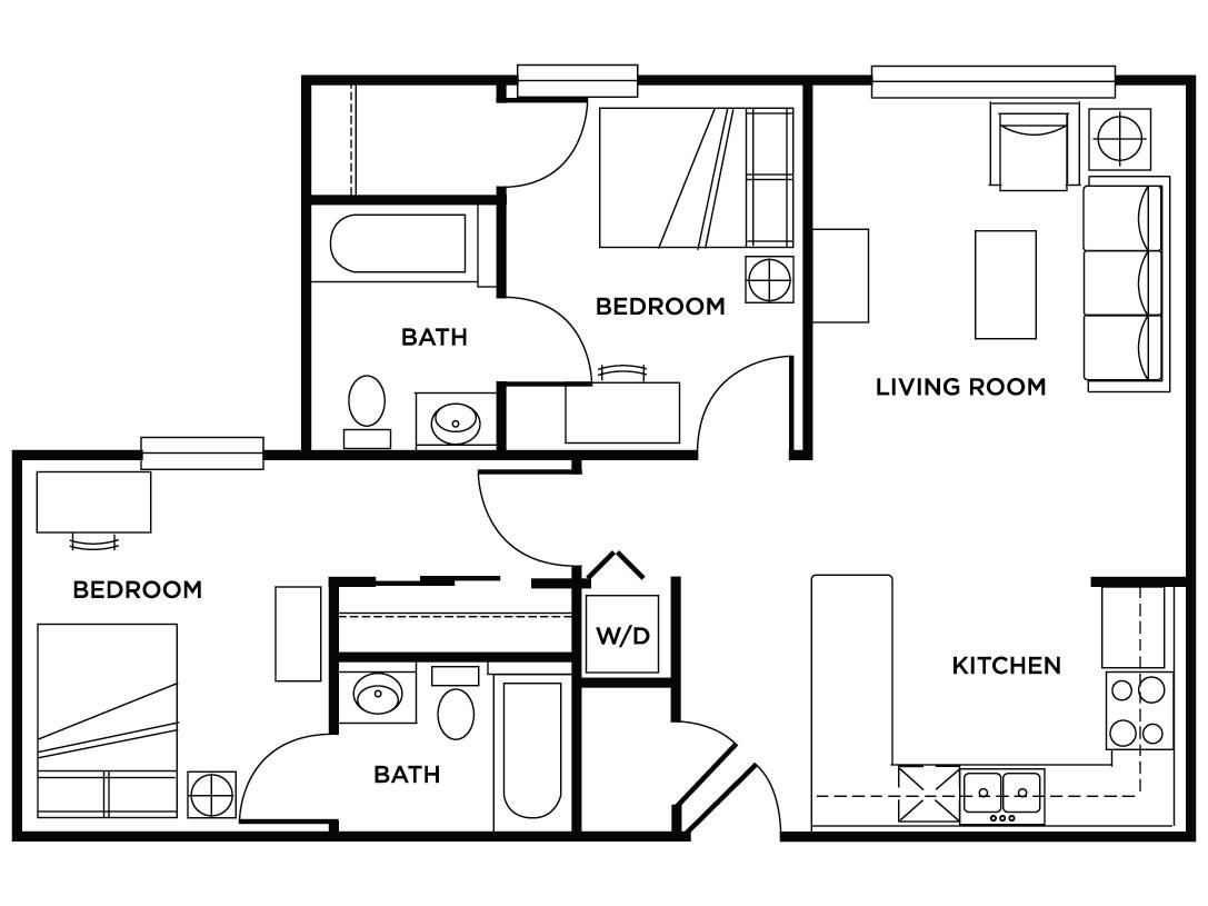 2 bedroom 2 bathroom deluxe floor plan