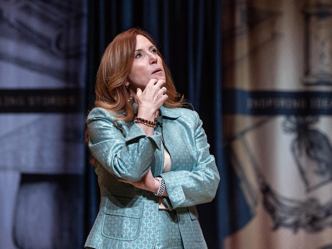 Theresa Payton looks thoughtful during her Omnibus presentation.