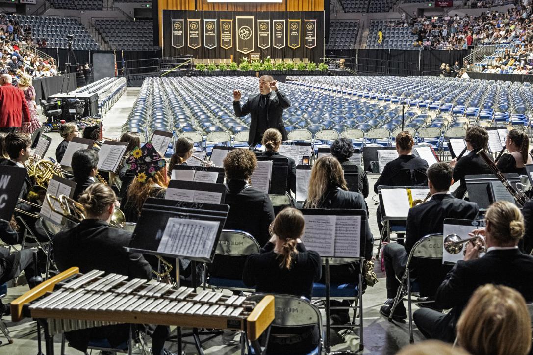 Band warming up before the ceremony.