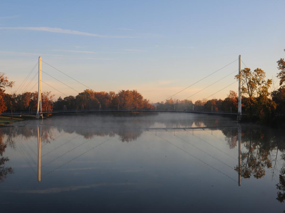 Ron Venderly Family Pedestrian bridge at sunrise.