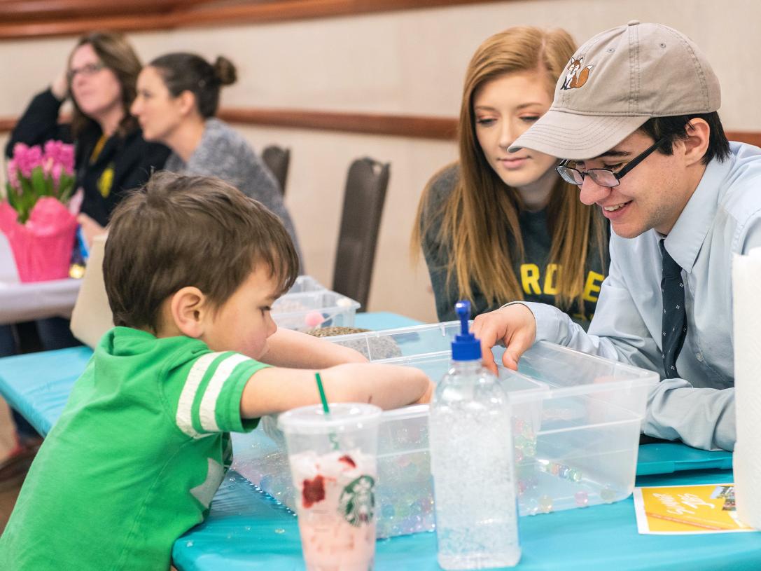 A student activity at an education event in the ballroom