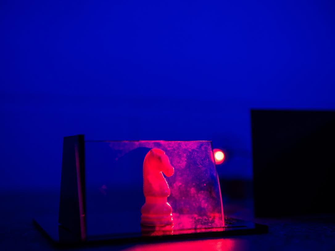 Close up photo of a hologram being processed.