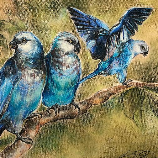 Painting of blue birds, by Sophia Zhang