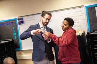 Student teacher in a classroom