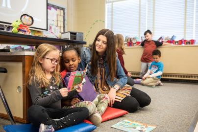 Student teacher in a classroom