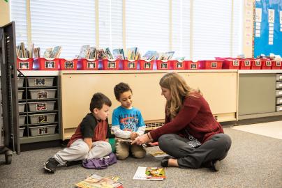 Student teacher in a classroom