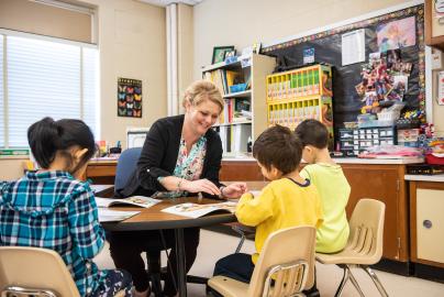 Student teacher in a classroom