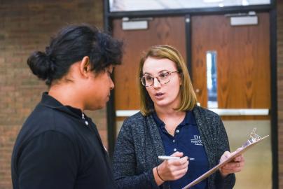 An interaction at an accounting job fair