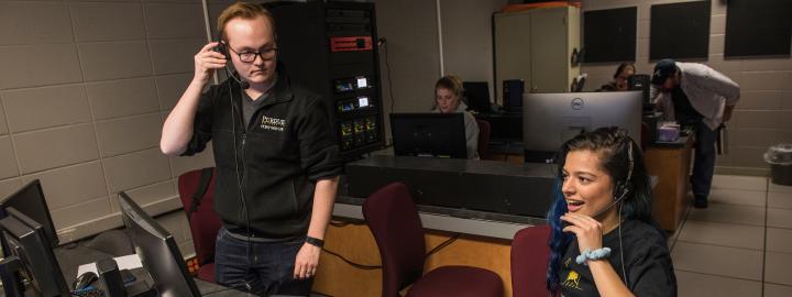 Students in a broadcasting studio