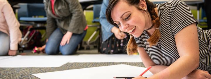 Students work on a project in an English class.