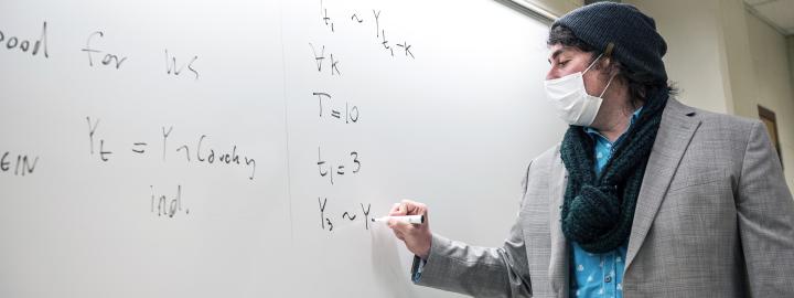 Mathematics professor Selvitella lectures in the classroom