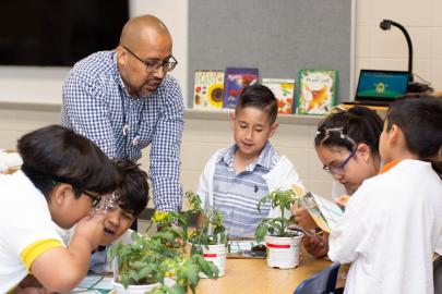 Alumni working students in elementary school setting. 