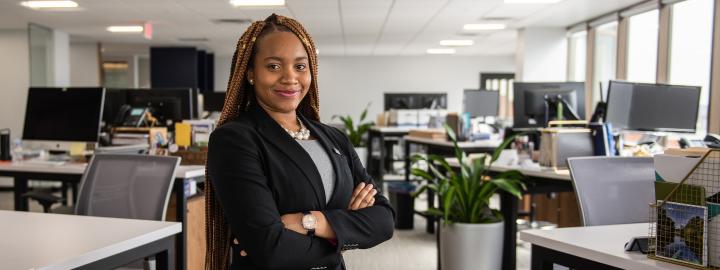 Female student in a downtown office