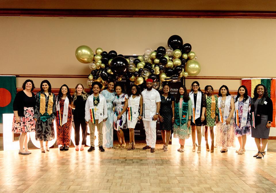 Group portrait of multicultural graduation international students