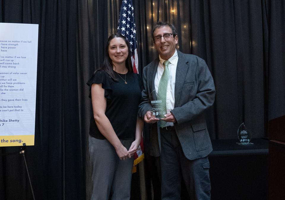 Steve Carr presented with an award at the Indiana Statehouse