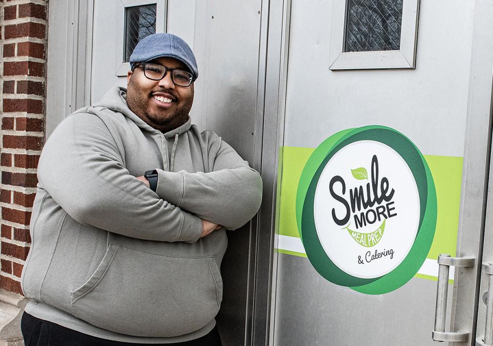 Terel Linn standing outside of his business, Smile More Meal Prep