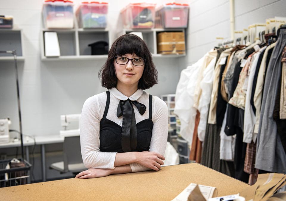 Stephanie Spotts in the costume shop in Williams Theatre