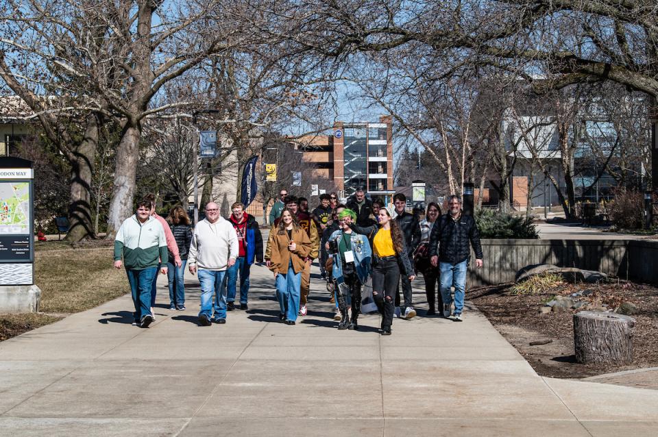 Prospective students and their families on a tour.