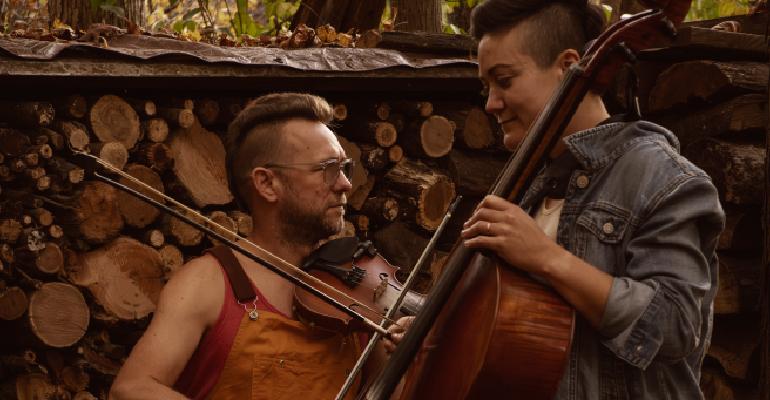 two men playing cello and violin