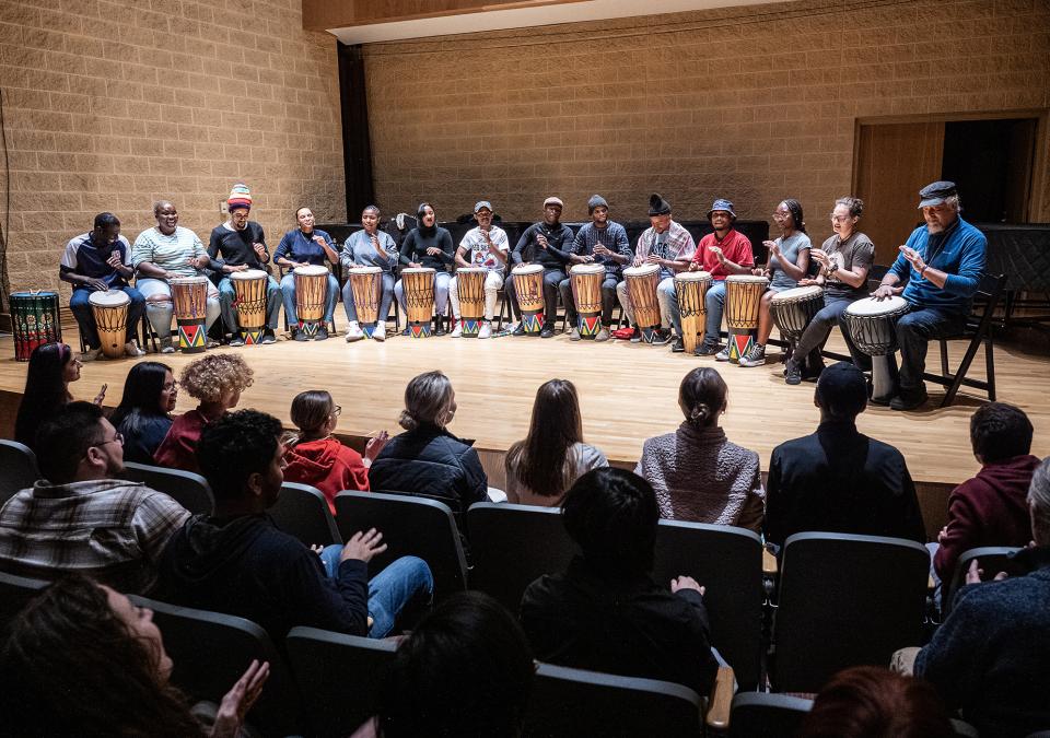 Volmoed drummers in Rhinehart Recital Hall