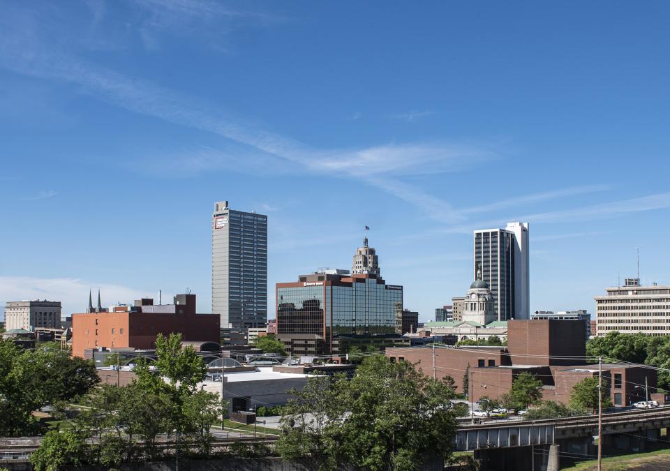 A high view of the downtown Fort Wayne skyline