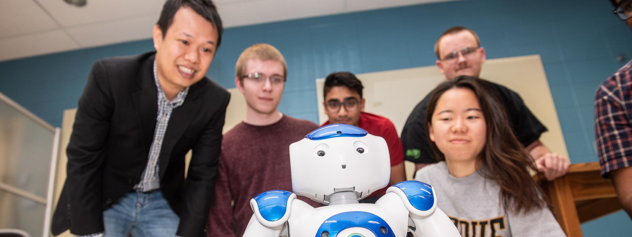 Students with robot