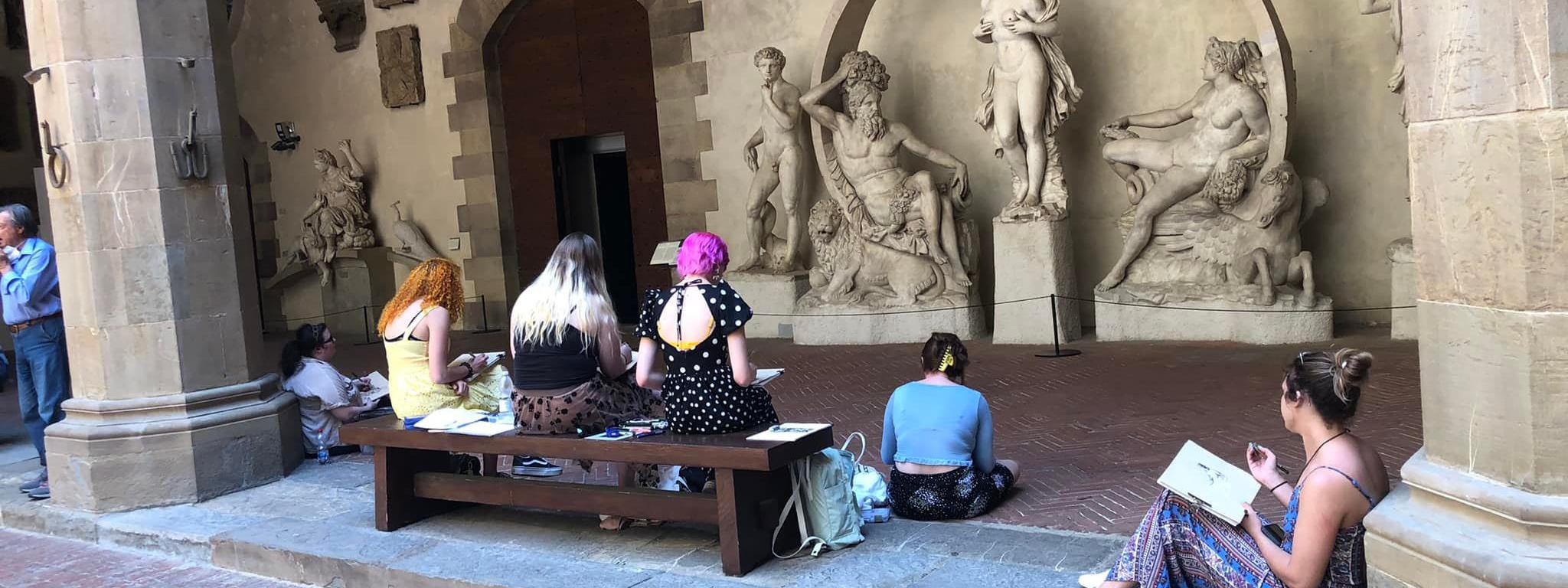 Art students sketching statues in Florence