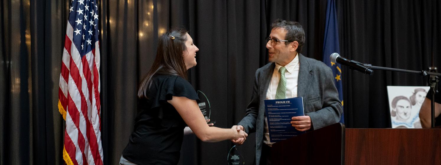 Steve Carr presented with an award at the Indiana Statehouse