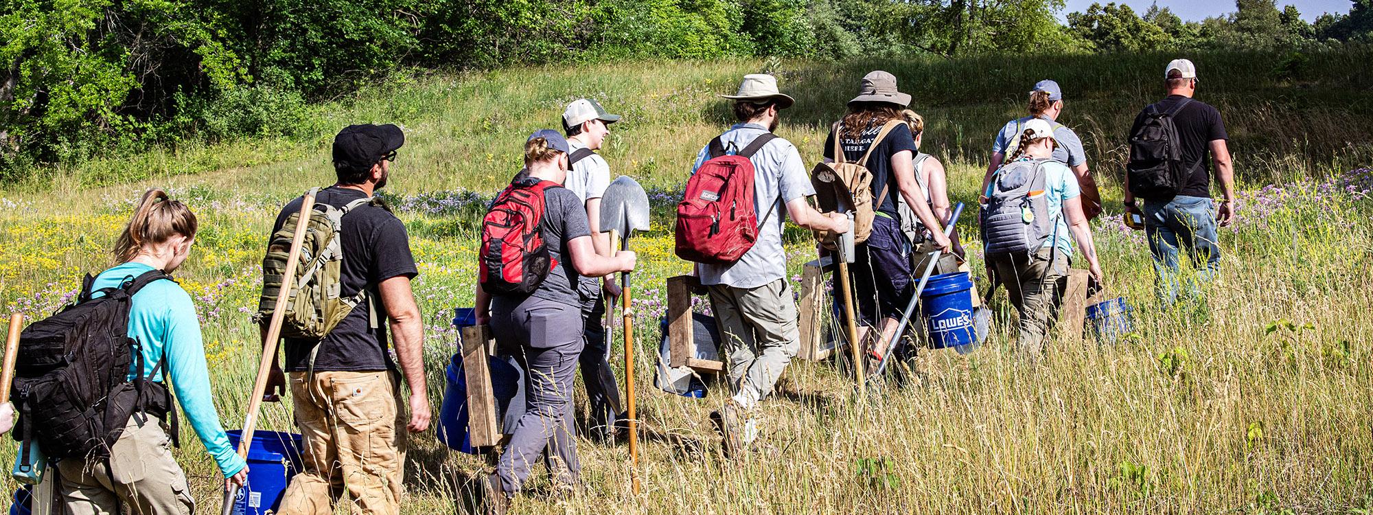 Anthropology students and professors at the archaeology field school.