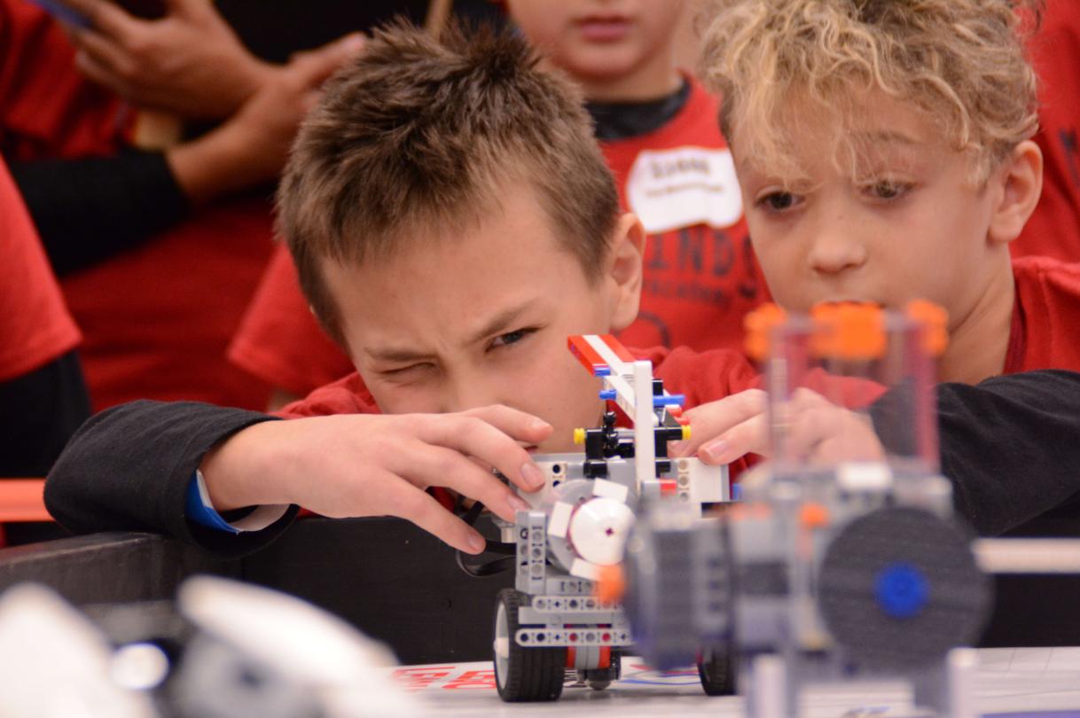 Student with robot