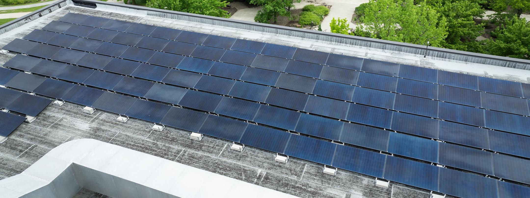 Solar panels atop Helmke Library.