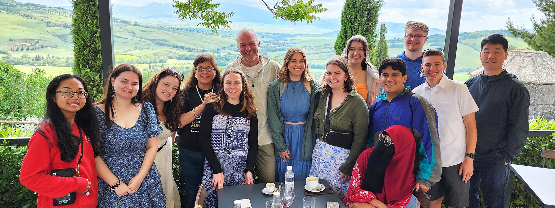 Students under a canopy in Italy