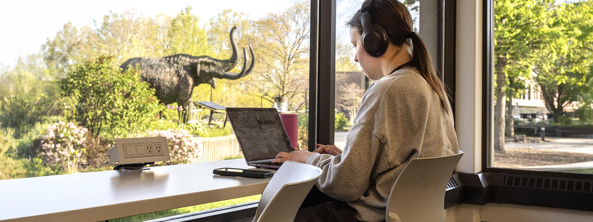 Student studying in library