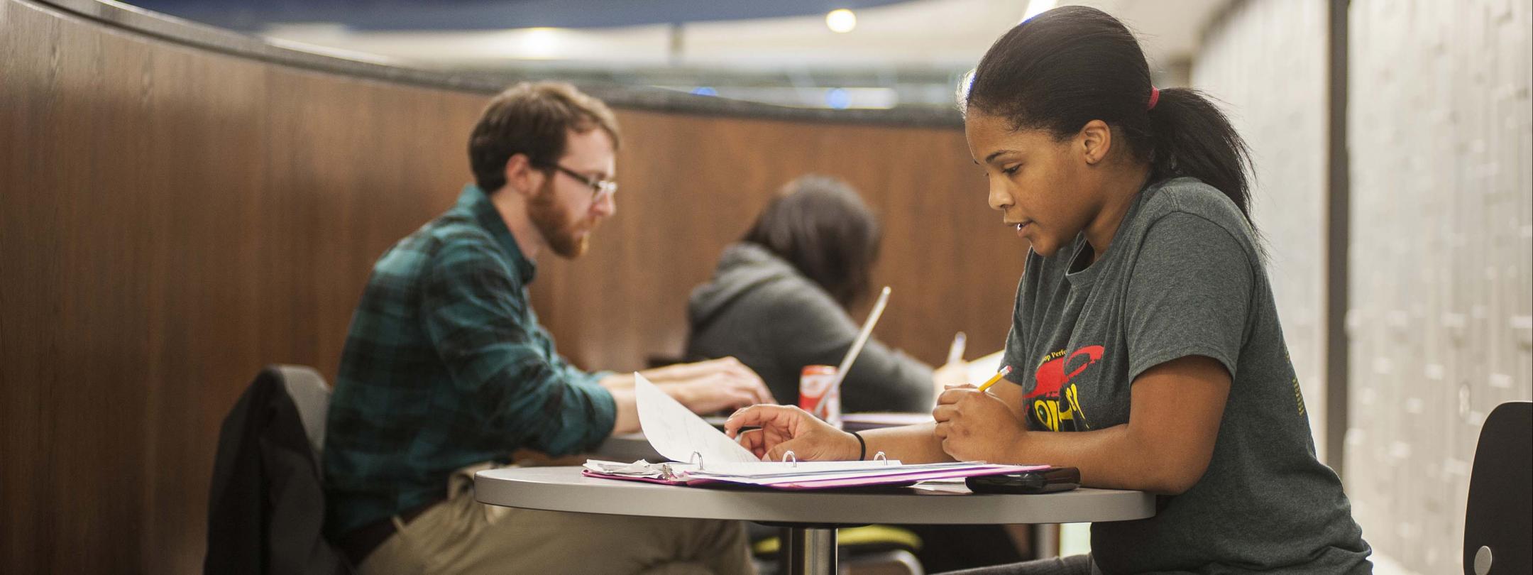 Student studying her class notes.