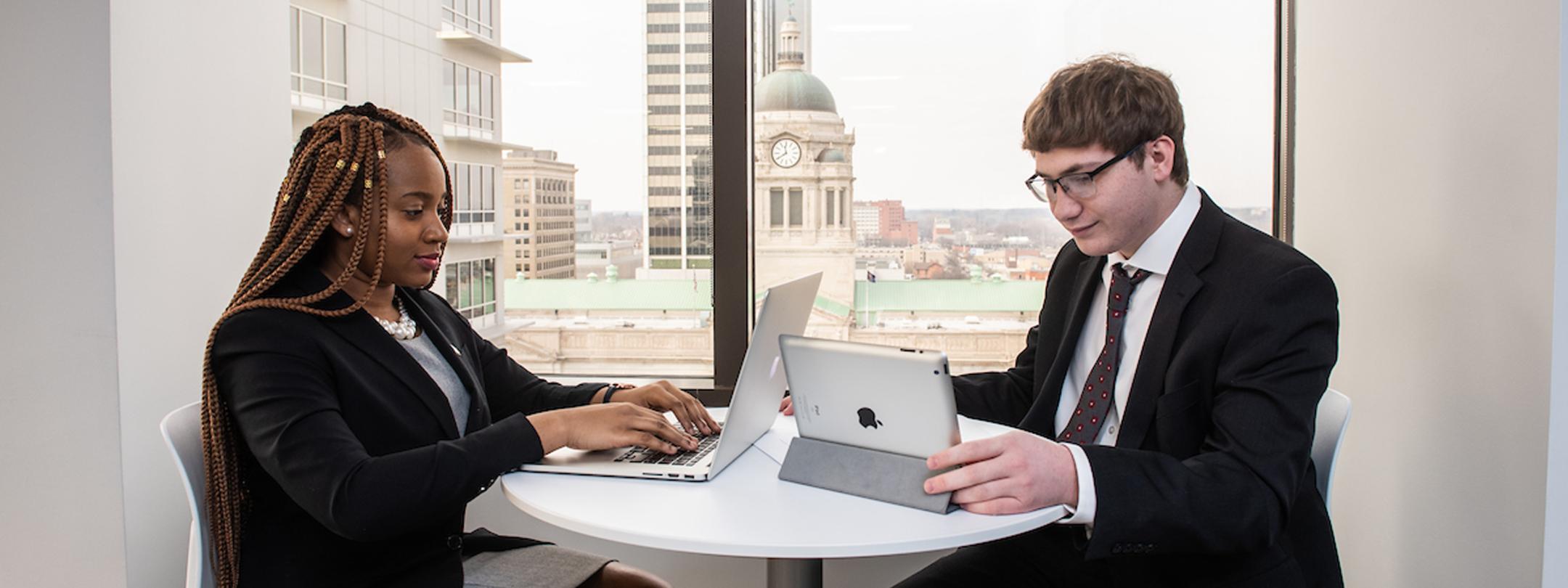 Student working at her internship.