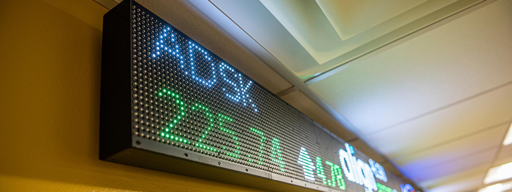 Close up of the stock market ticker tape.