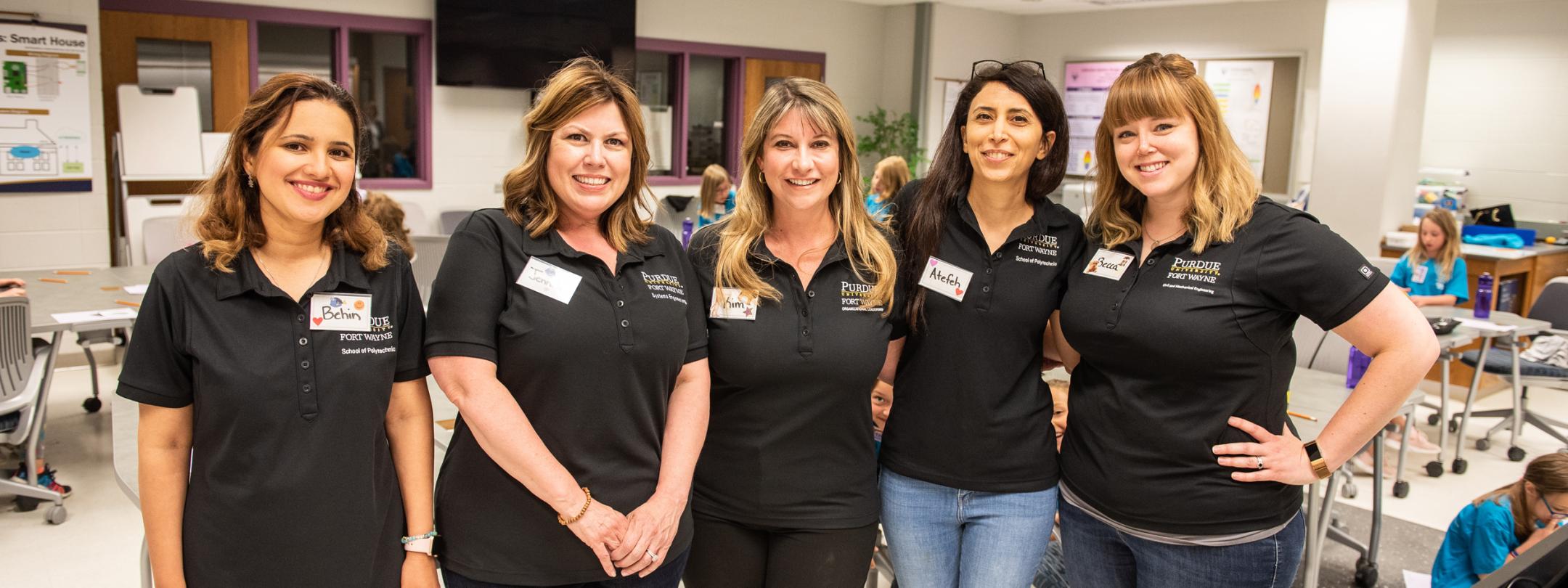 Behin Elahi, Jennifer Hunter, Kim O’Connor, Atefeh Mohammadpour, and Becca Essig, Future Girls of Stem Camp faculty.