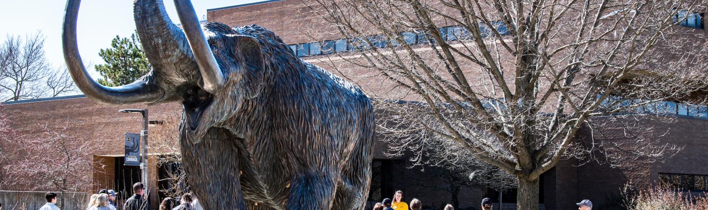 Mastodon and students on Spring Campus Visit Day.