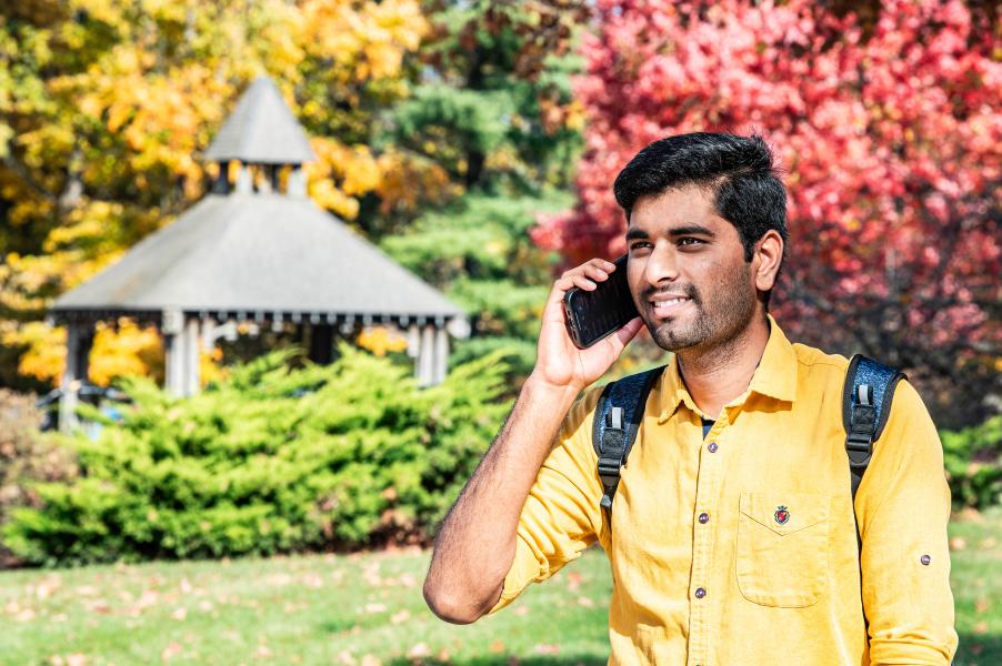 Student makes a phone call to the Center for Healthy Living.