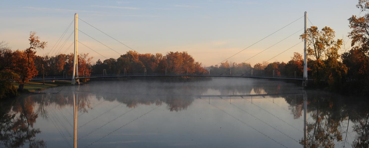 Ron Venderly Family Pedestrian bridge at sunrise.