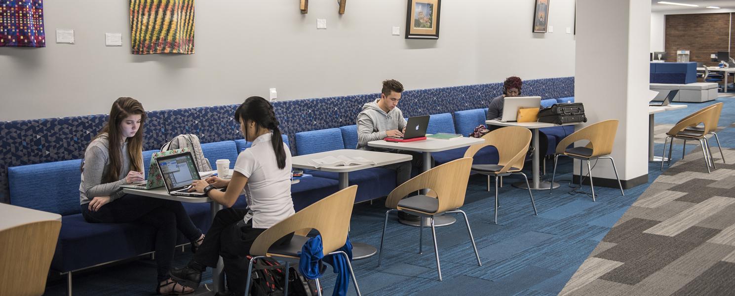 Helmke library where students are quietly studying.