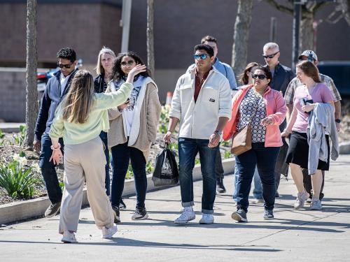 Hailey Bower leads a campus tour at PFW