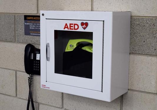 AED station in Gates Athletic Center