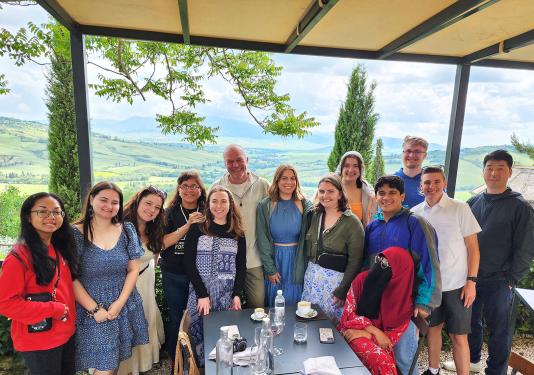 Students under a canopy in Italy
